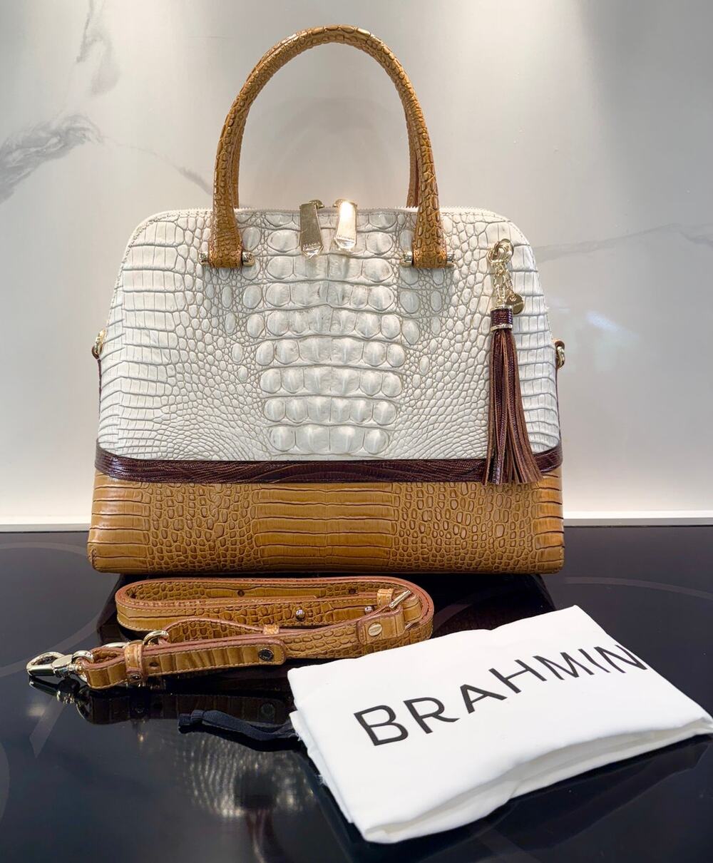 Brahmin Sydney Satchel Coconut Kedima Croc-Embossed Leather Top Handles NWT